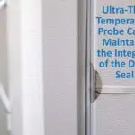 close up of ultra thin temperature probe cable at refrigerator door seal