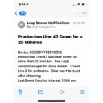 wireless sensor production counter and downtime timer warning message email