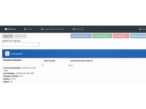 screen shot of SensorManager software showing date for production count and timer sensor