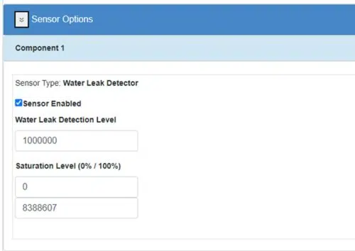 Wireless flood sensor configuration screen shot