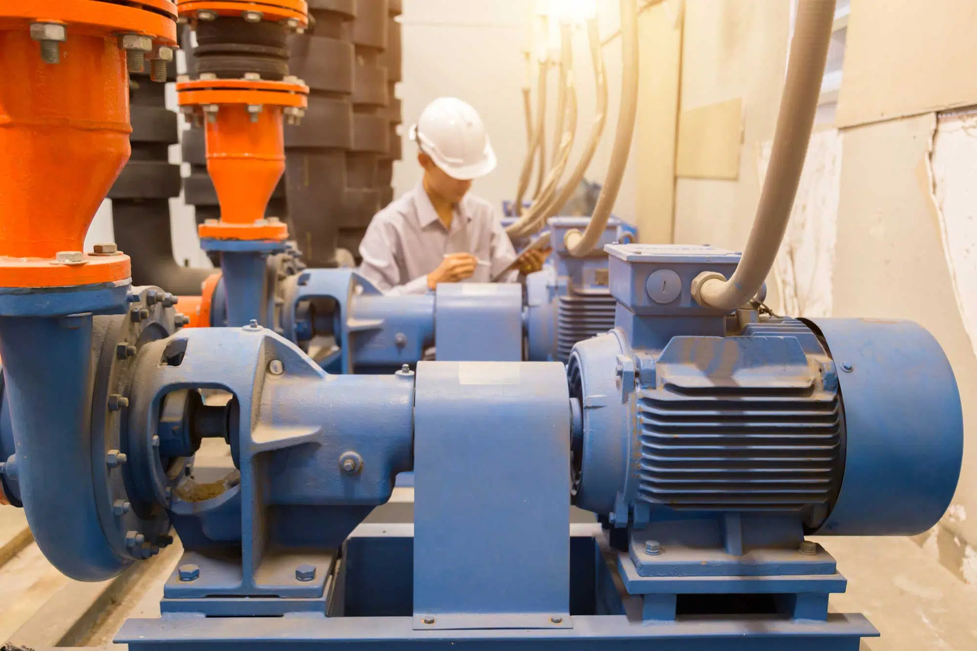 Engineer checking a water pump