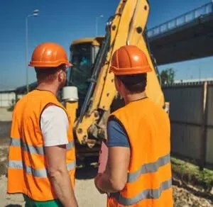 Construction workers with bridge