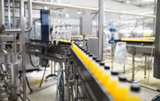 Bottles on assembly line