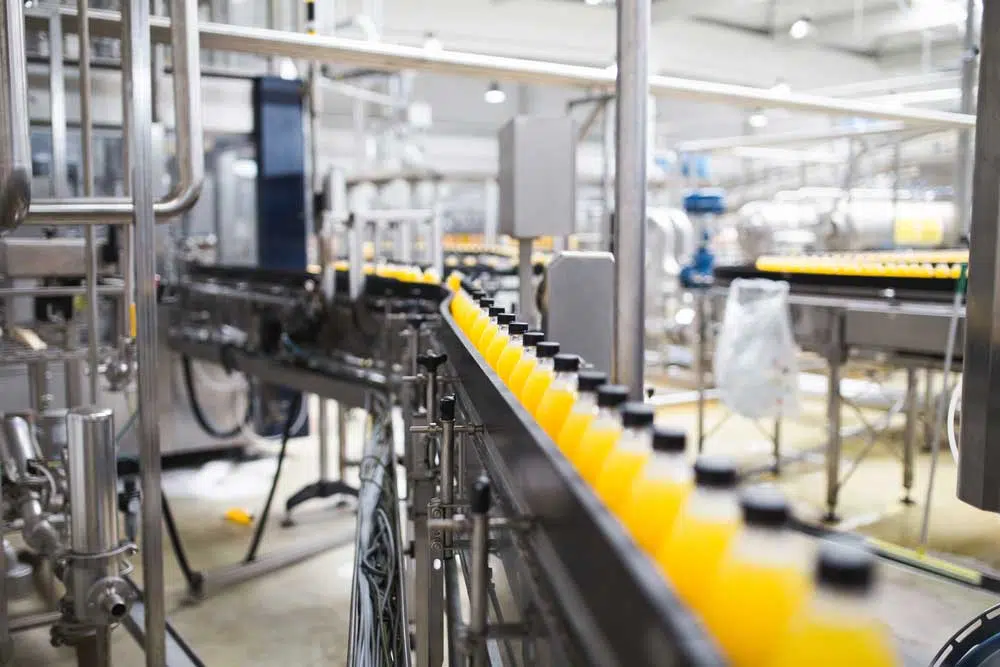 Bottles on assembly line