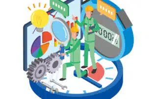 illustration of smart factory workers measuring OEE