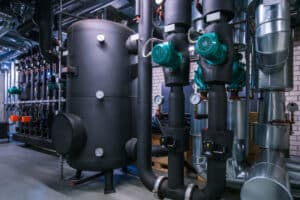 Black industrial pipes and equipment