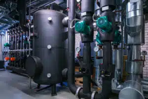 Black industrial pipes and equipment