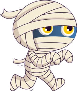 Mummy Cartoon Character Walking With Hands Up