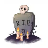 Gravestone with rest in peace inscription. Ancient rip illustration. Halloween